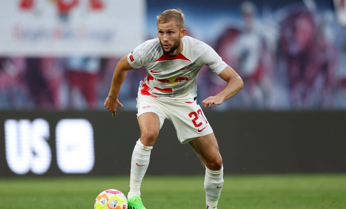 Konrad Laimer in a match v Liverpool