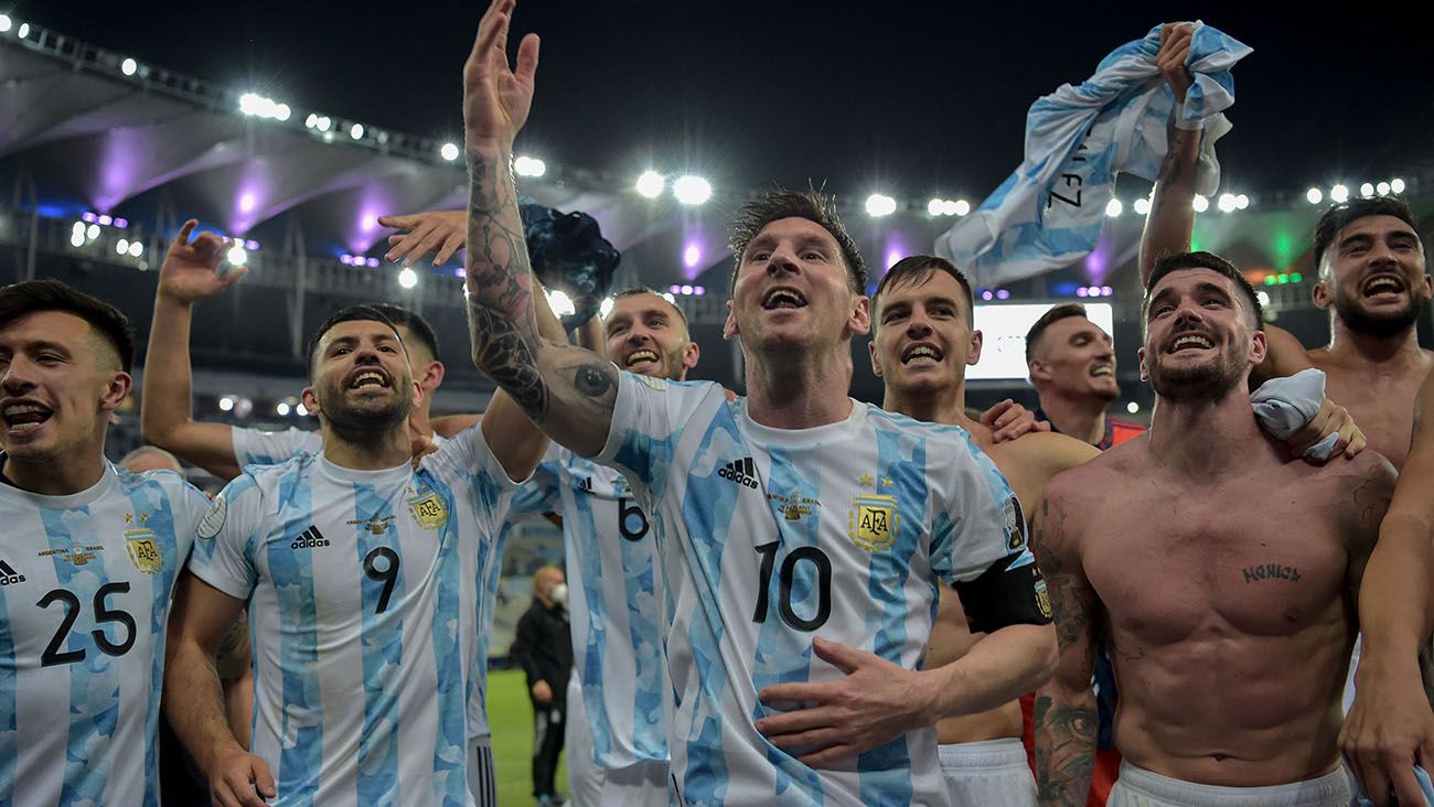 Leo Messi celebrating after winning the Copa América