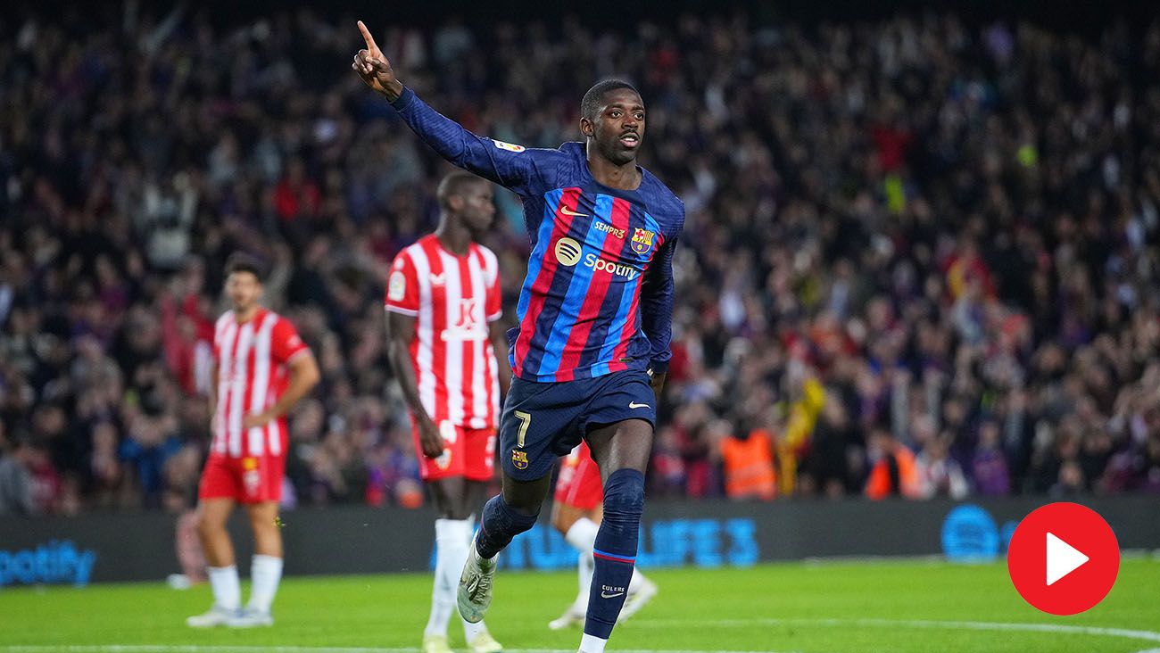 Ousmane Dembélé celebra su gol contra Almería