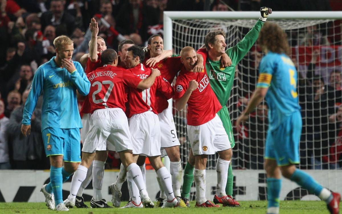 El United festeja su pase a la final de Moscú 2008
