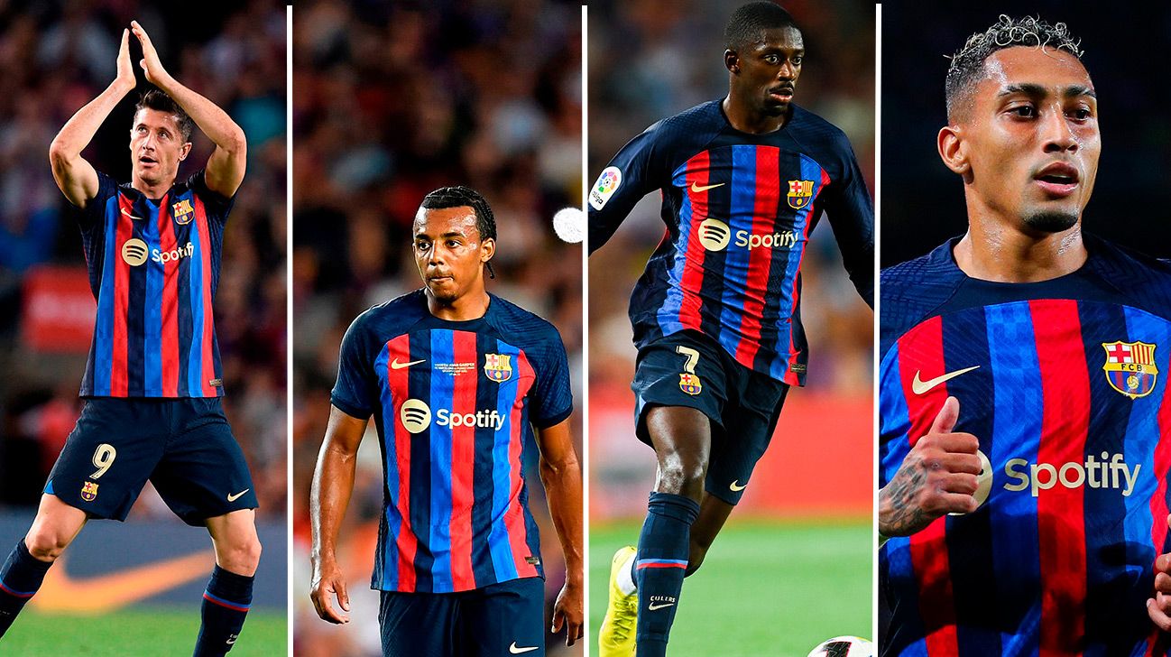 Lewandowski, Koundé, Dembélé y Raphinha con el FC Barcelona