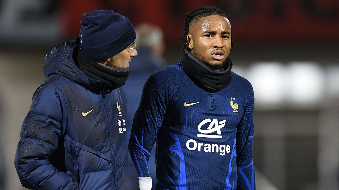 Christopher Nkunku after injuring himself with France