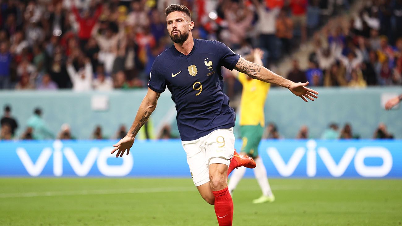 Olivier Giroud festejando uno de sus goles ante Australia (4-1)