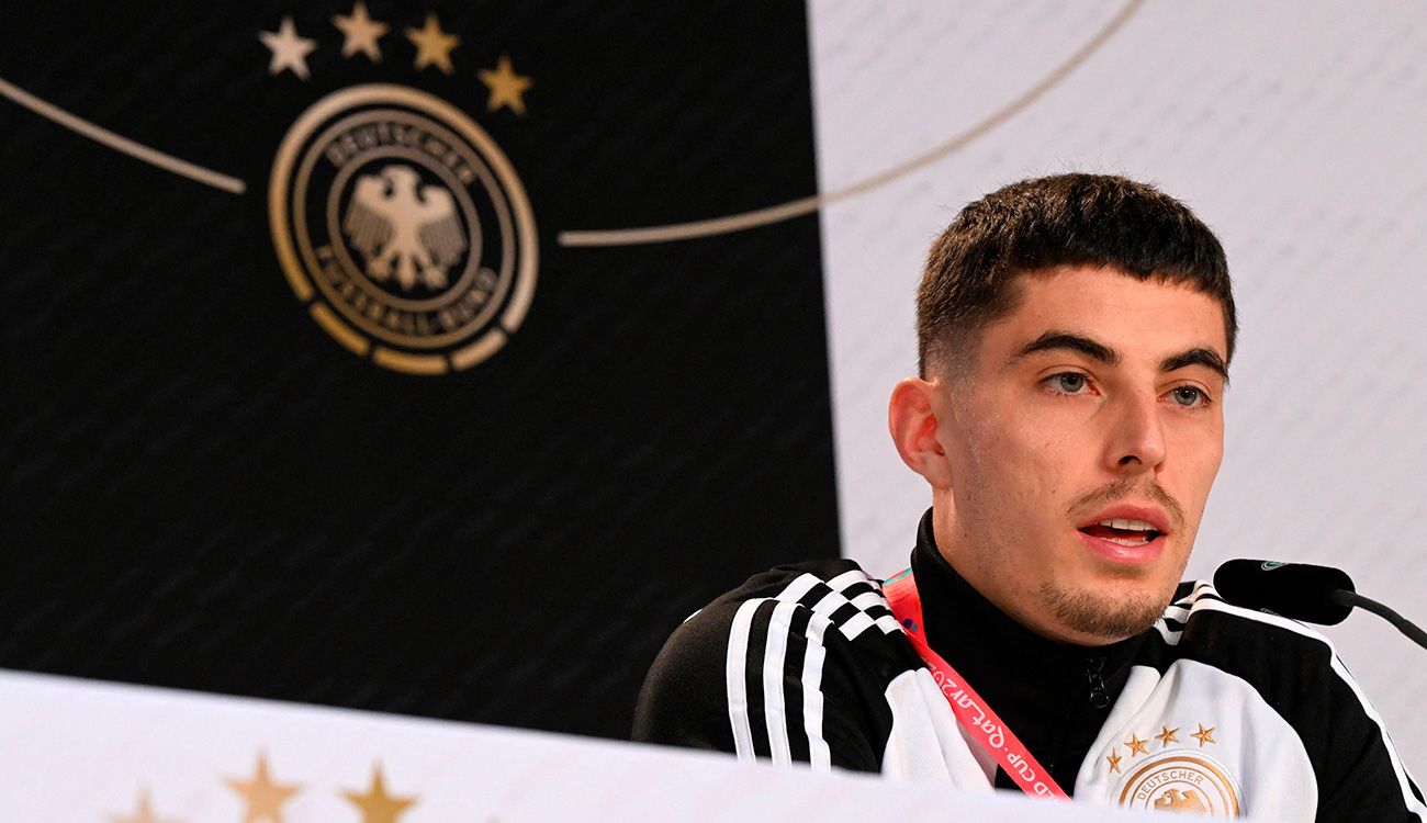 Kai Havertz at a press conference