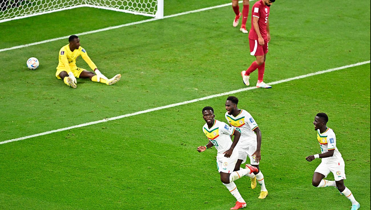 Jugadores de Senegal celebran un gol ante Qatar