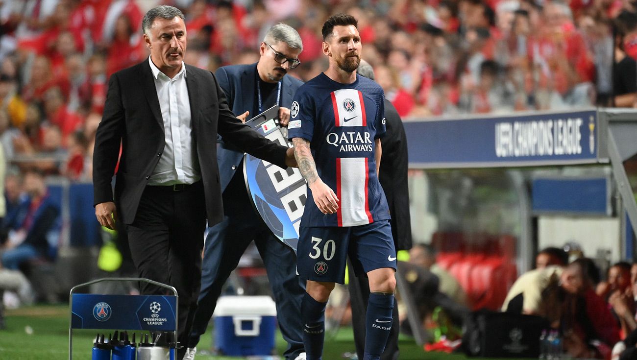 Christophe Galtier y Leo Messi con el PSG