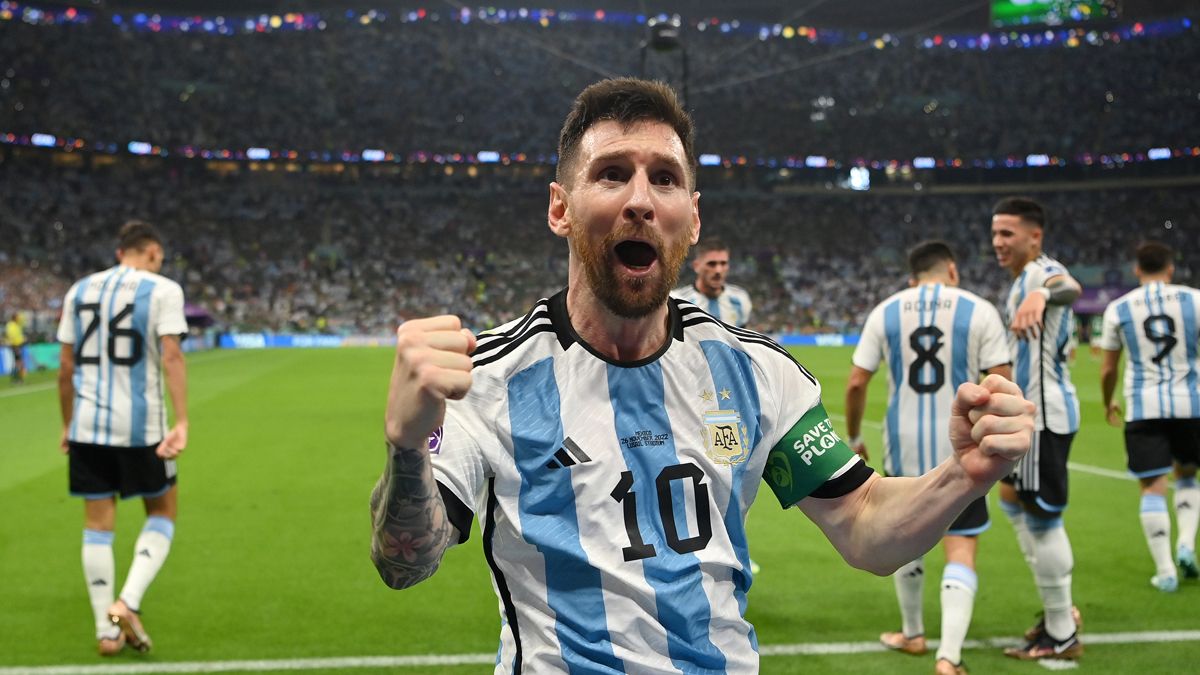 Leo Messi celebra un gol en el Mundial