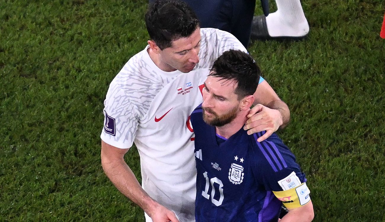 Lewandowski and Messi after the Poland-Argentina