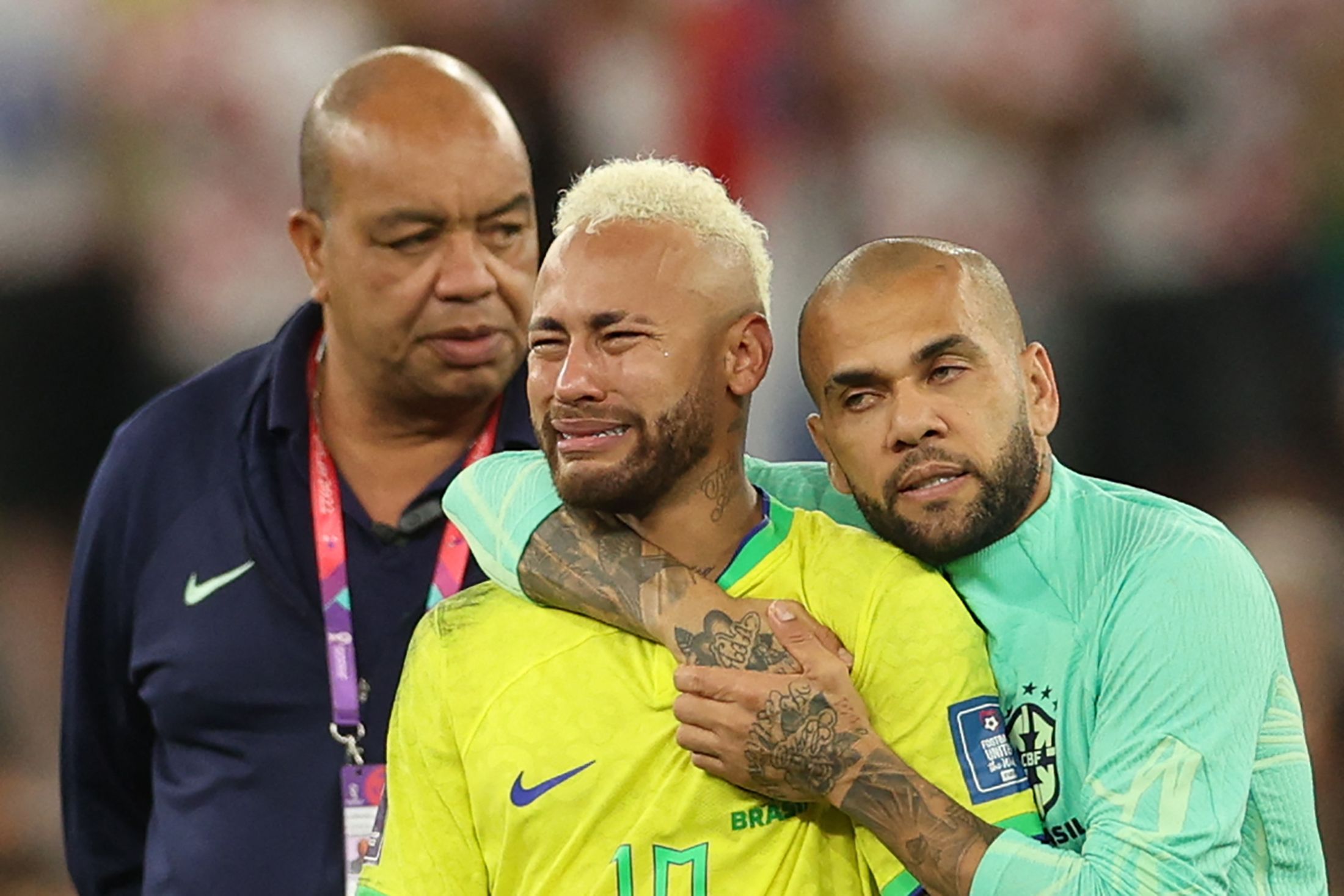 Neymar and Alves after Croatia v Brazil