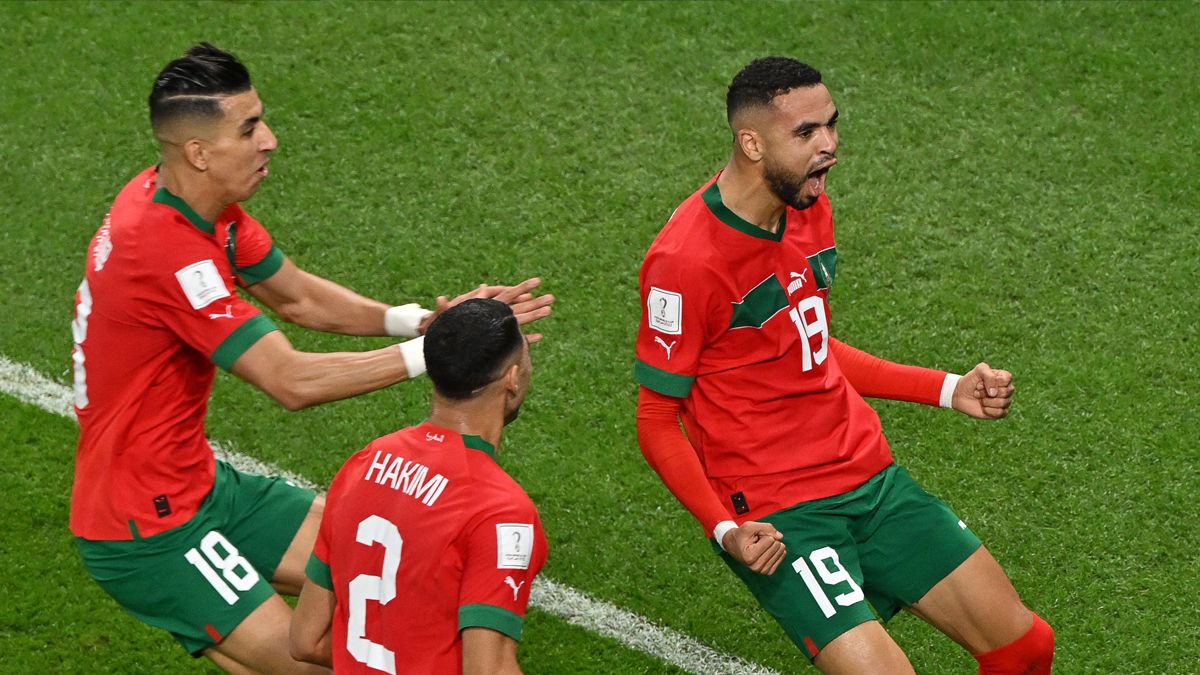 En Nesyri celebra su gol en el Marruecos vs Portugal