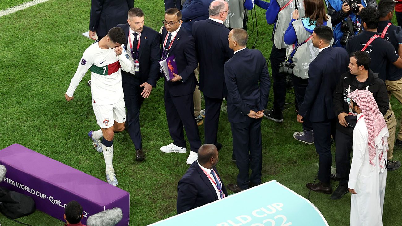 Cristiano Ronaldo se marcha llorando al vestuario tras caer ante Marruecos