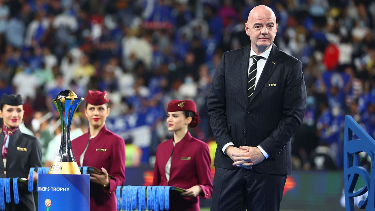 Gianni Infantino during the 2021 Club World Cup award ceremony