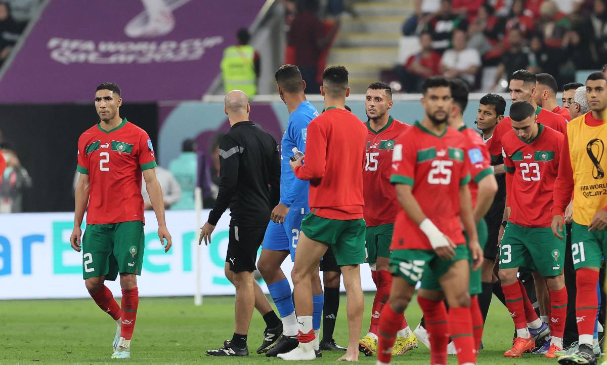 Achraf Hakimi reacts after the  third place play-off football match v Croatia