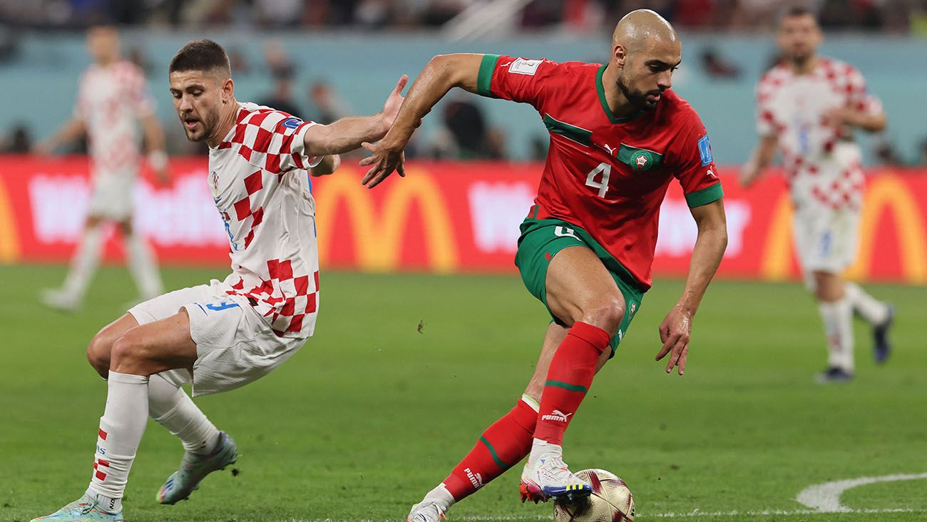 Sofyan Amrabat during the match for third place in the World Cup against Croatia