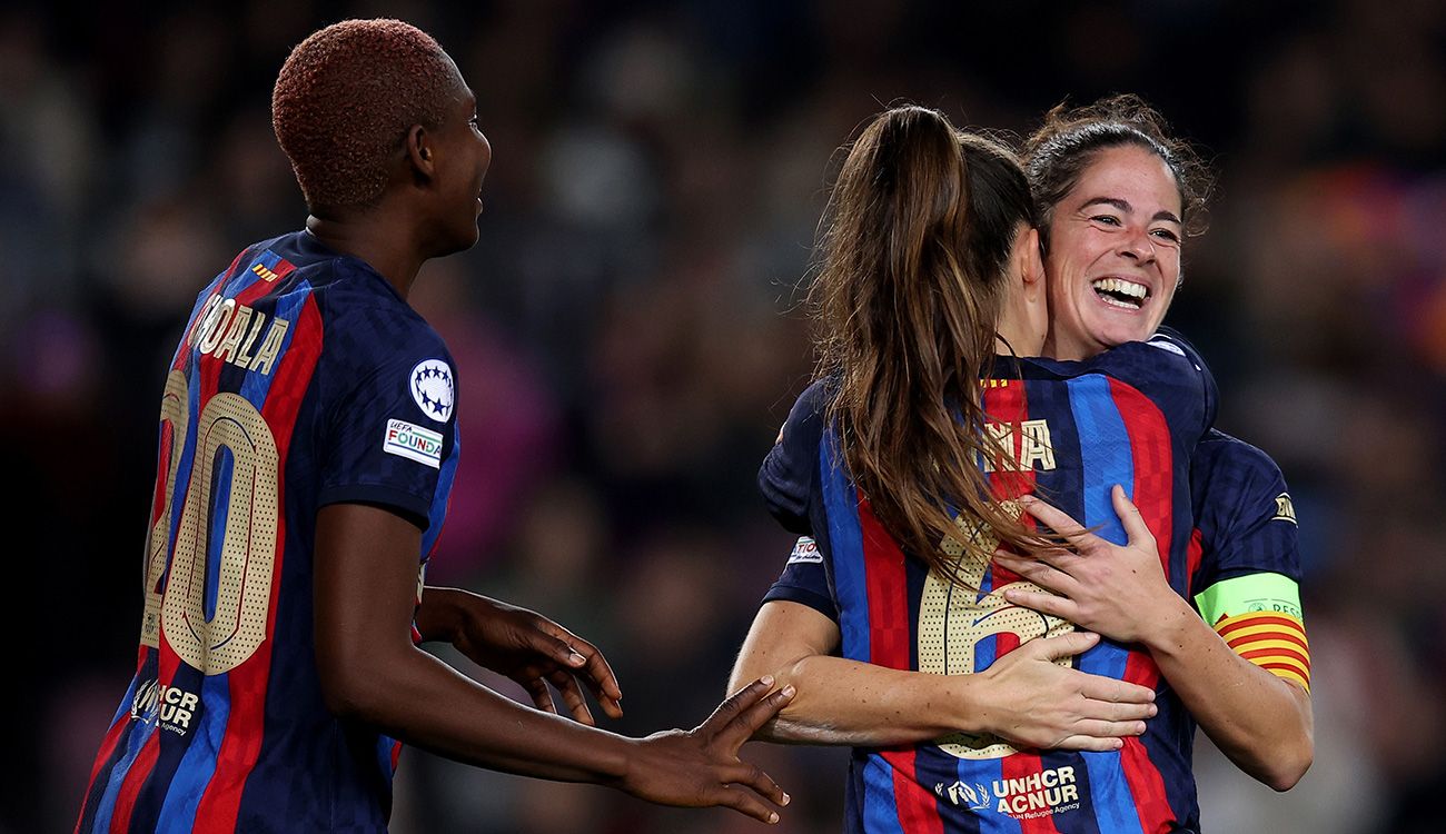 El Barça Femení celebrando un gol en Champions