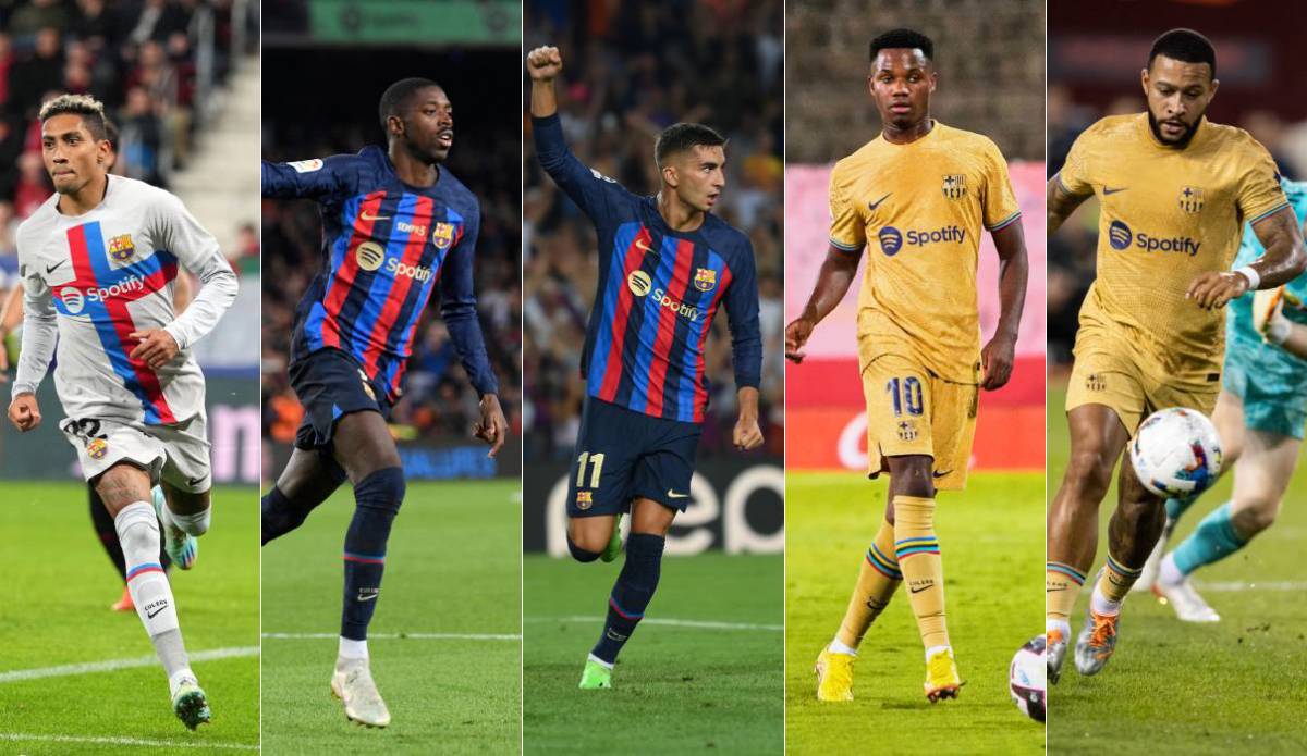 Raphinha, Dembélé, Ferran, Ansu y Memphis