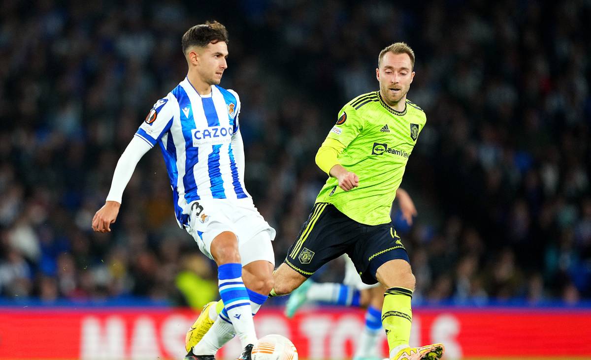 Zubimendi, en un partido ante el United