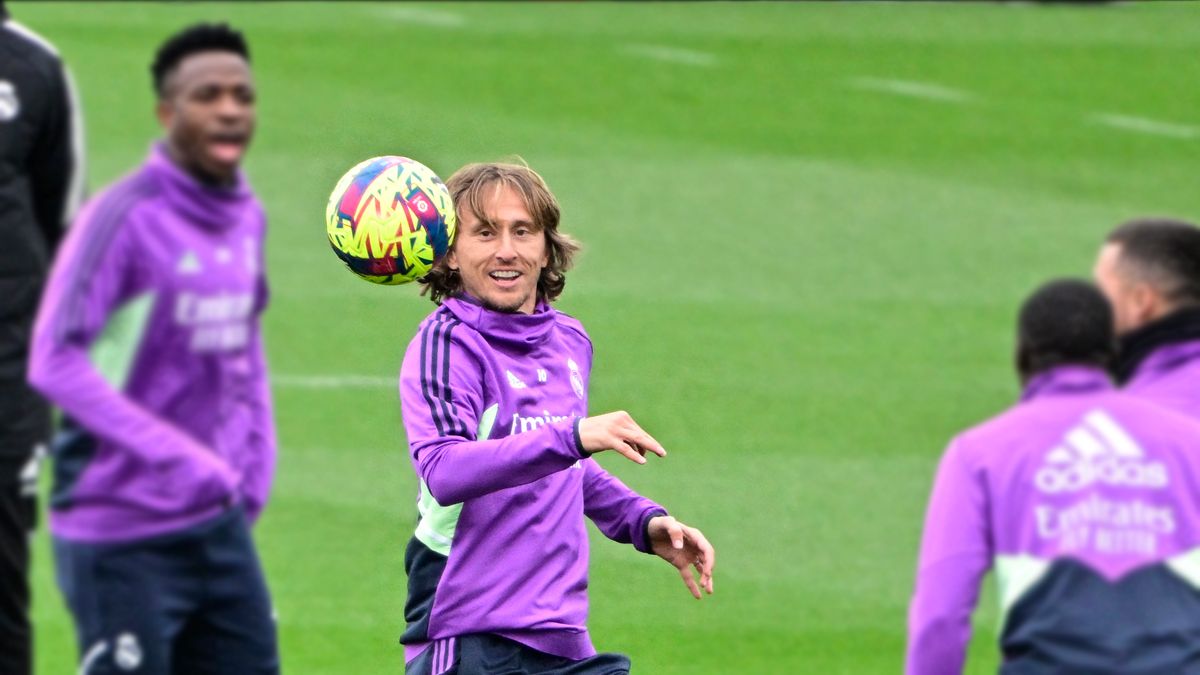 Luka Modric en un entrenamiento del Madrid