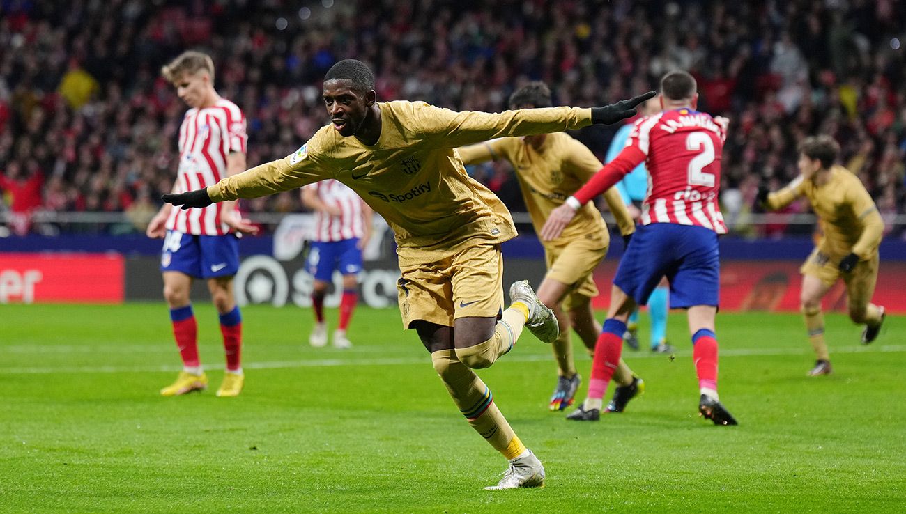 Dembélé celebra su gol ante el Atleti