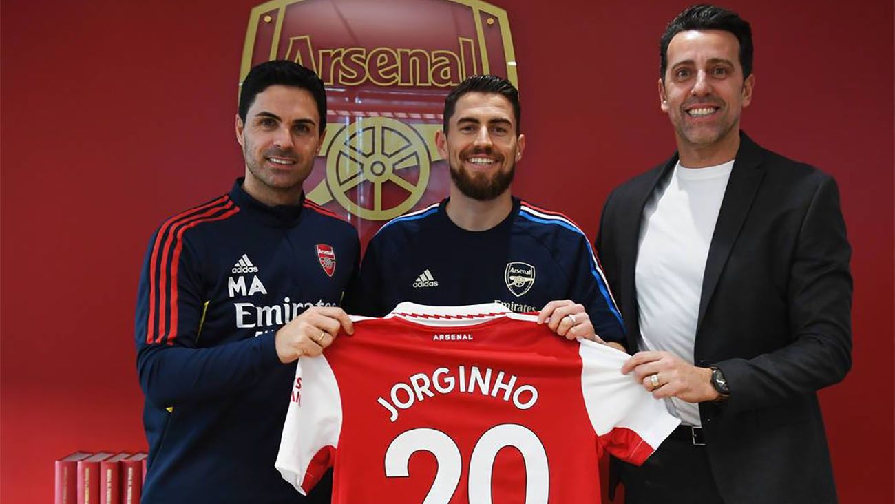 Jorginho in his presentation with Arsenal