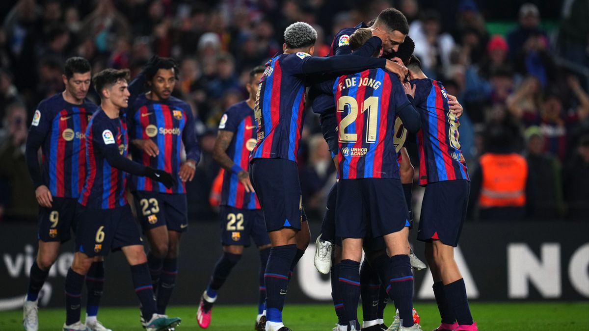 Los jugadores del Barça celebran un gol en LaLiga