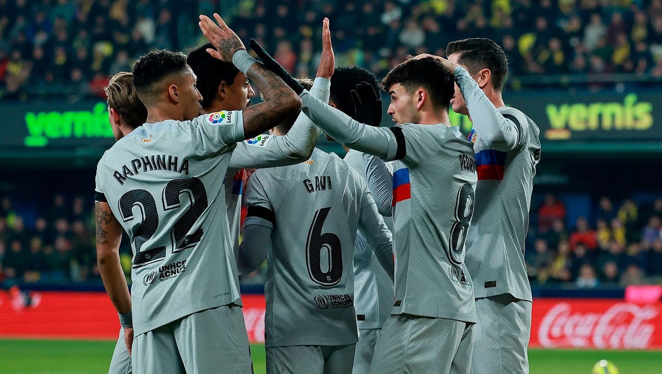 Jugadores del FC Barcelona celebrando un gol