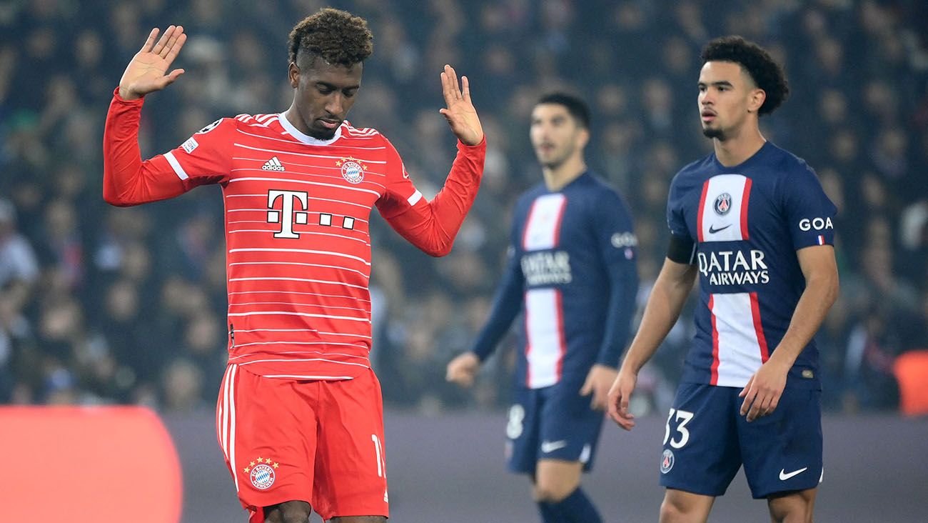 Kingsley Coman tras anotarle al Paris Saint-Germain