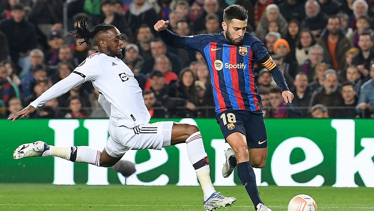 Jordi Alba durante el partido ante el United