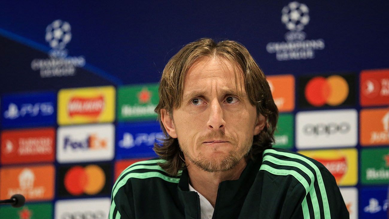 Luka Modric en una rueda de prensa con el Real Madrid