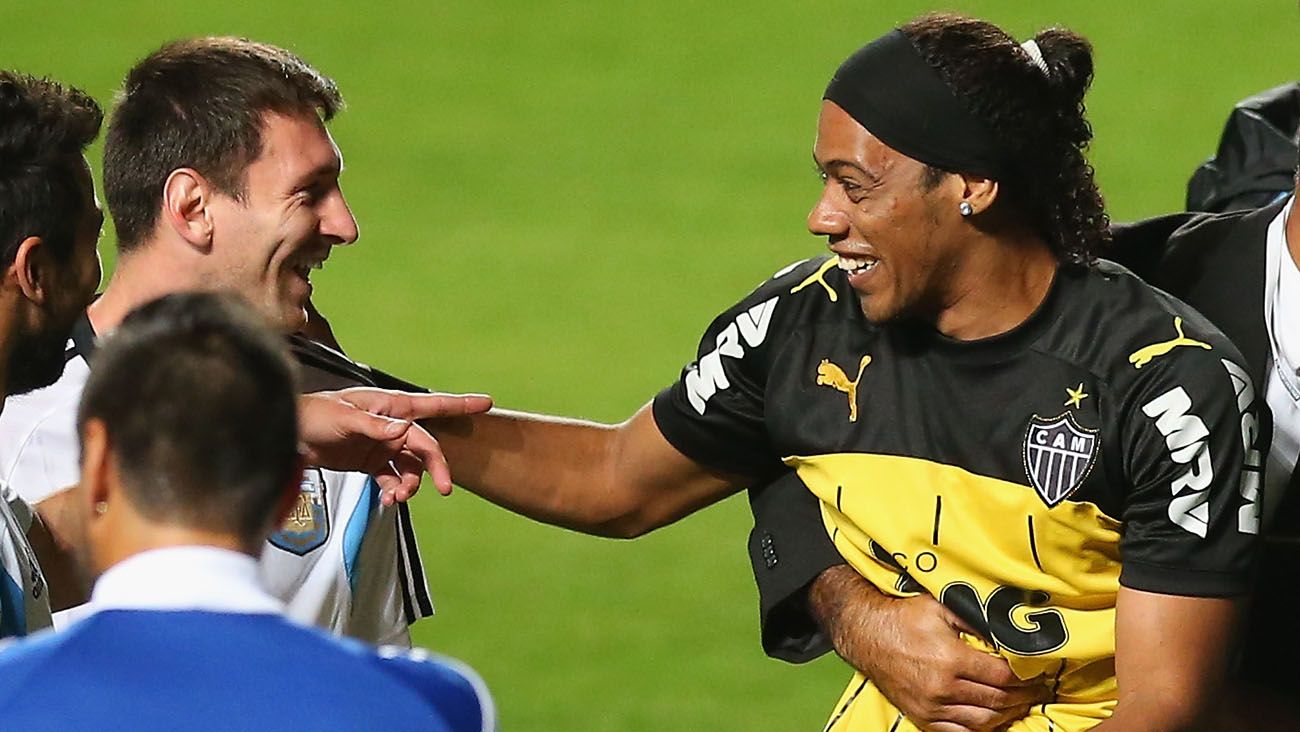 Leo Messi and Ronaldinho in a file image