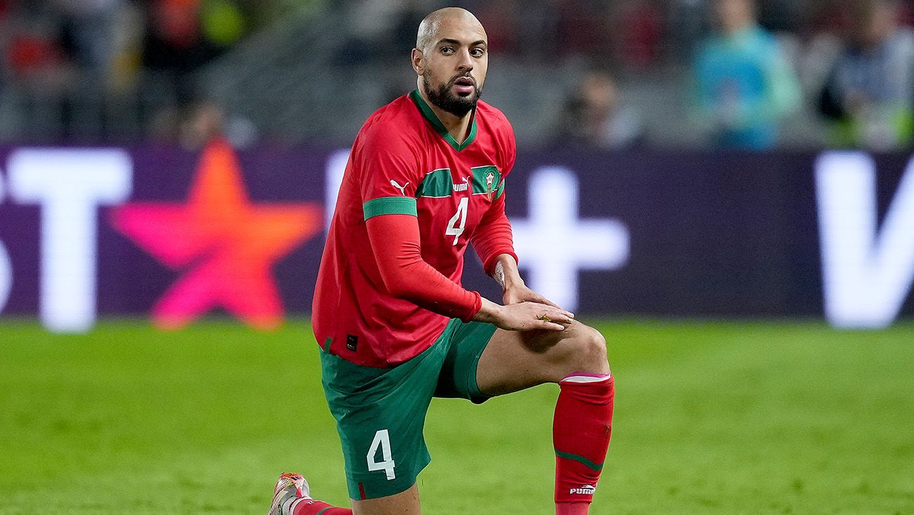 Sofyan Amrabat durante un amistoso con Marruecos