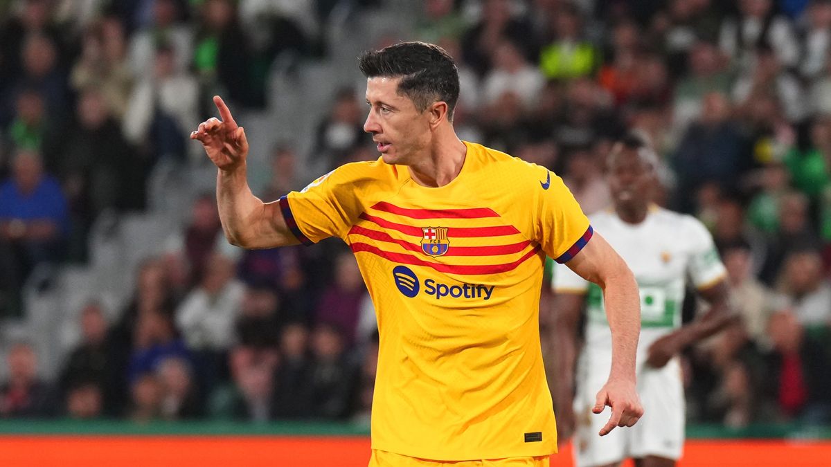 Robert Lewandowski celebra un gol en LaLiga