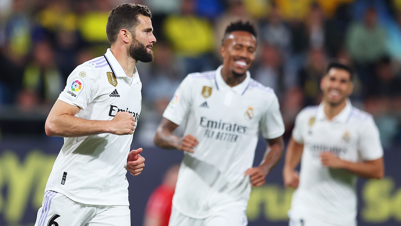 Nacho celebrando un gol con el Madrid