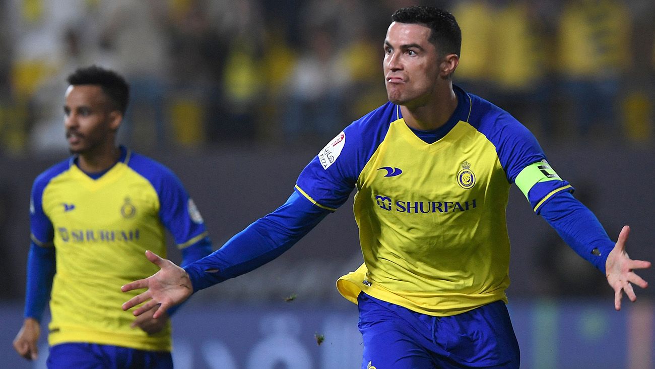 Cristiano Ronaldo celebrating his goal against Al Raed (4-0)