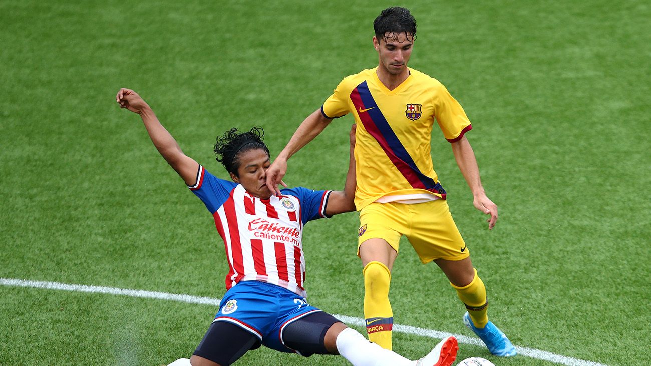 Oriol Soldevila en un partido con el Juvenil A del FC Barcelona