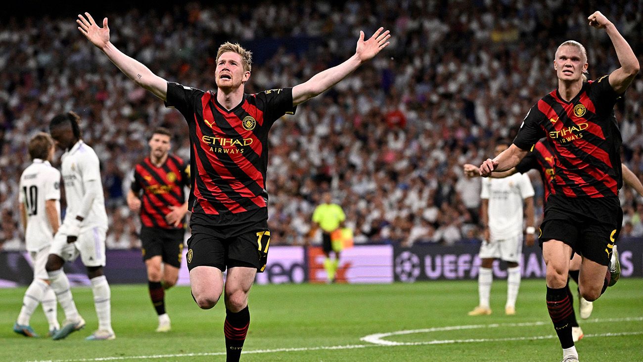 Kevin De Bruyne celebrates his goal against Real Madrid