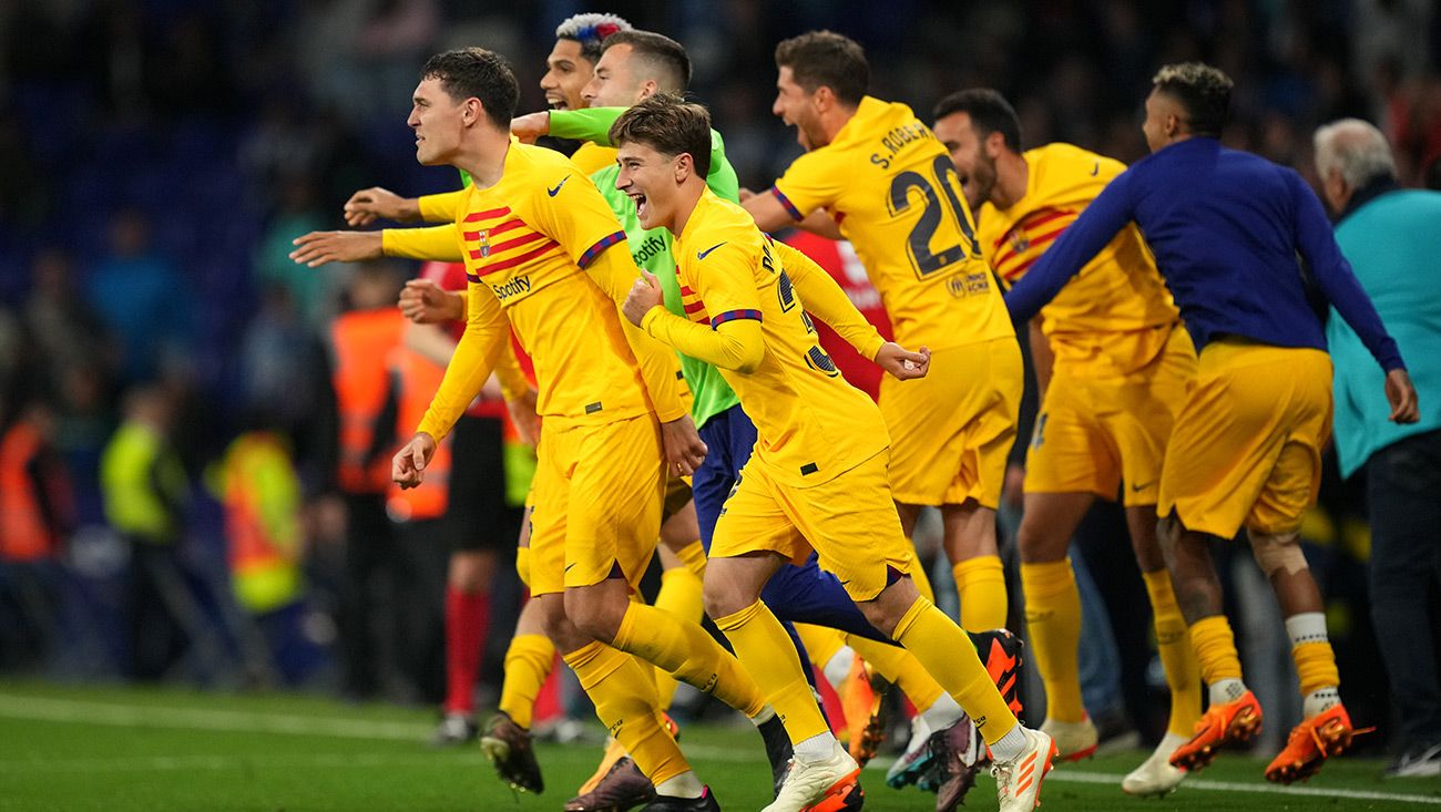 Jugadores del Barça celebrando el título de Liga