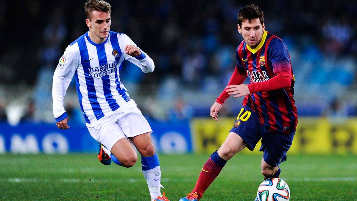 Antoine Griezmann in his stage in the Real Sociedad playing in front of the FC Barcelona
