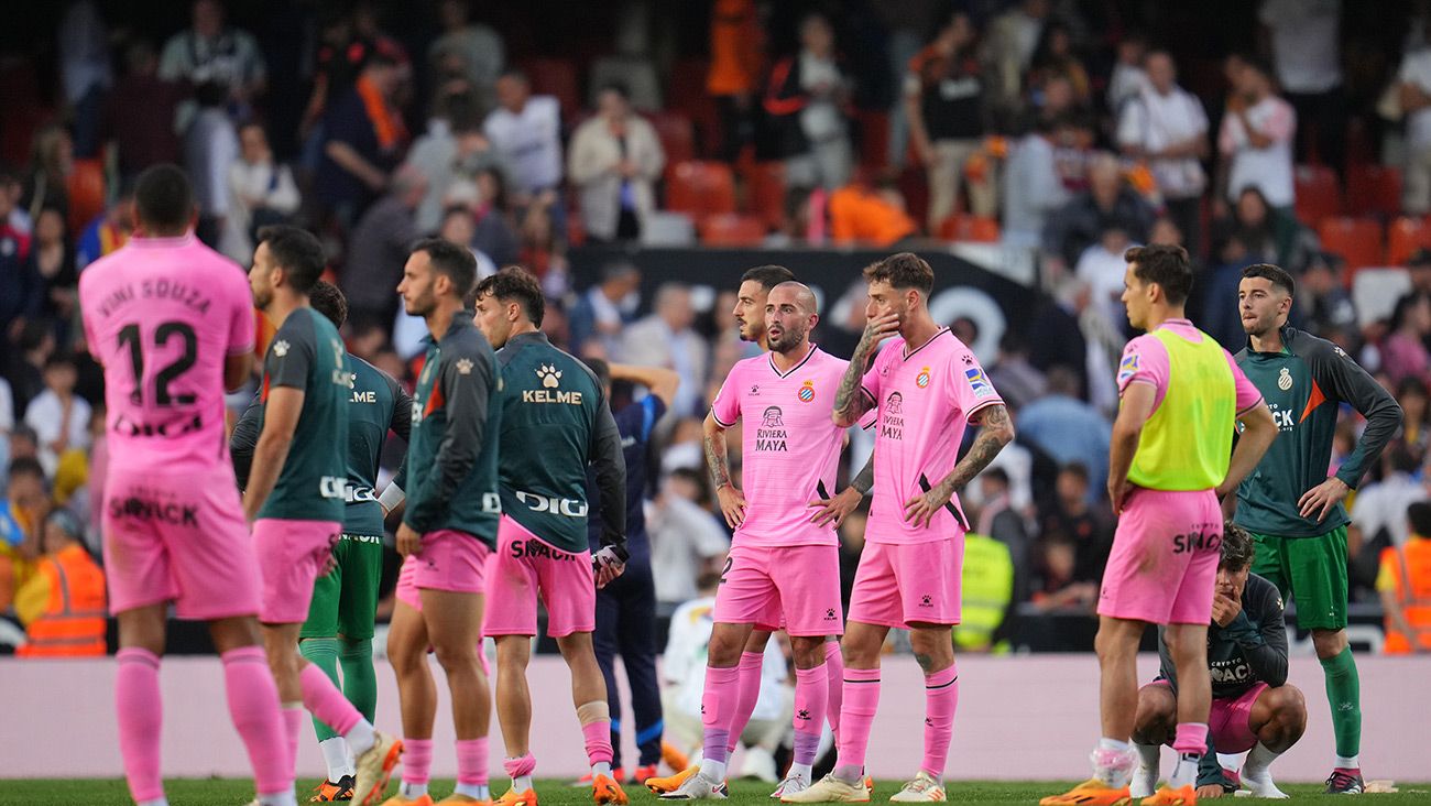 Jugadores del Espanyol en Mestalla