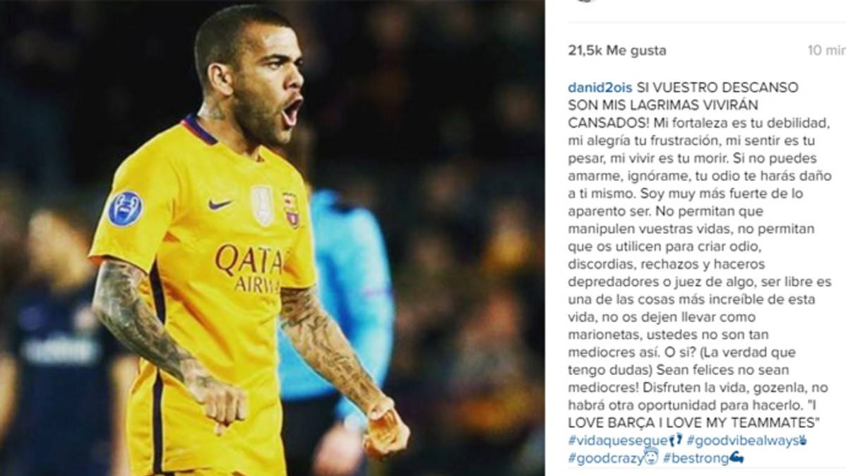 New writing of Dani Alves in his Instagram after the controversy