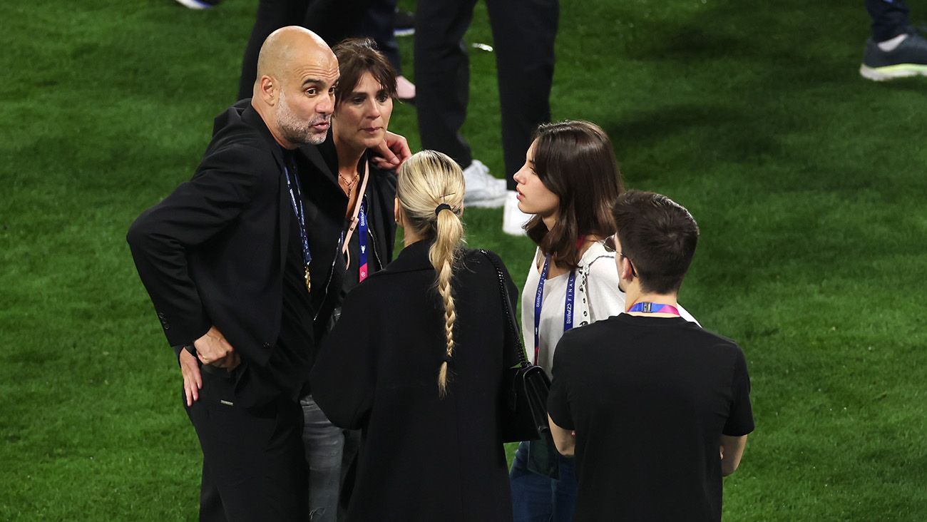 Pep Guardiola with his family after the Champions League final in Istanbul