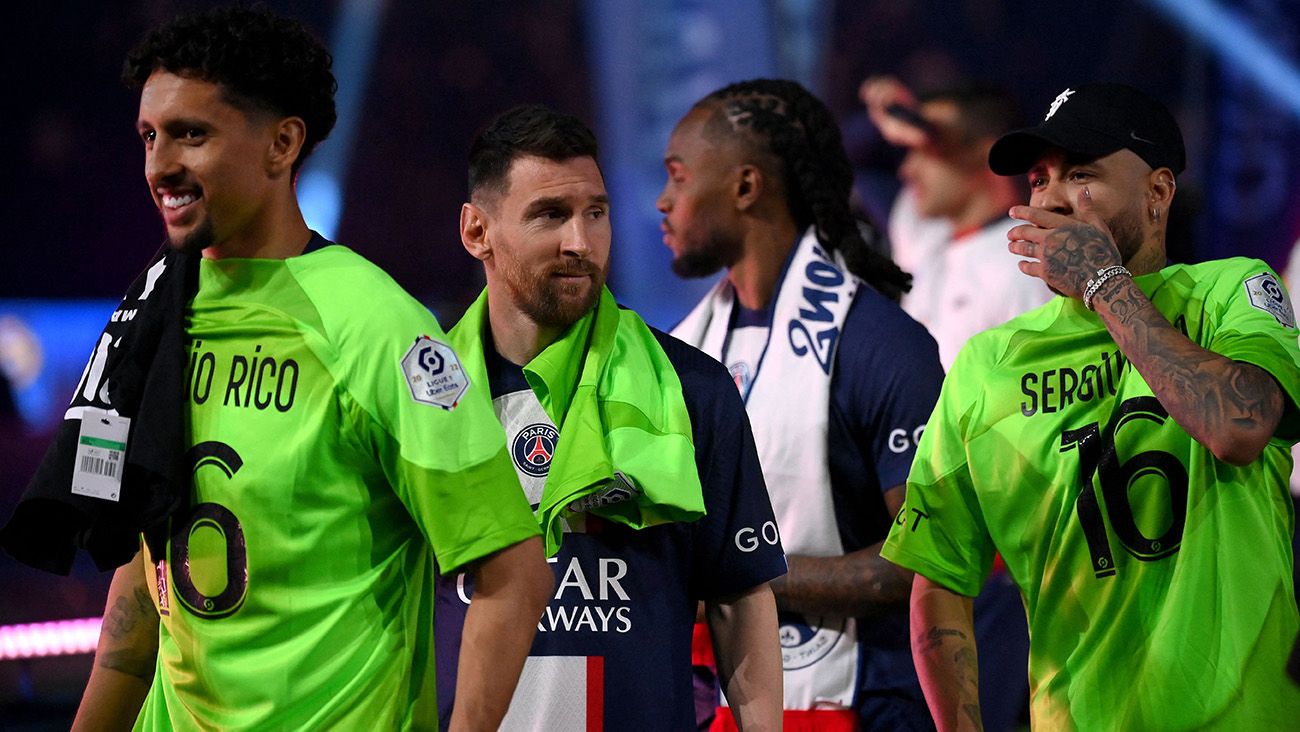 Leo Messi y Neymar en los festejos de la Ligue 1 con el PSG