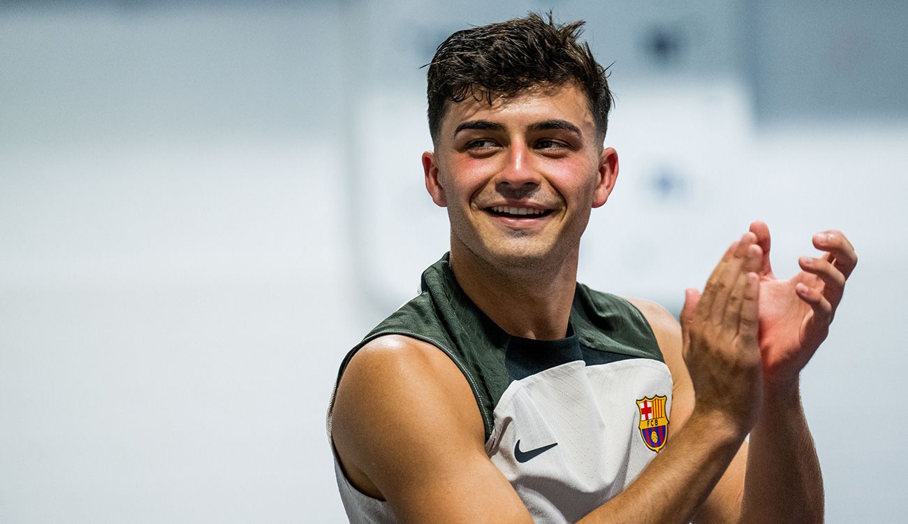 Pedri in a training session with Barça