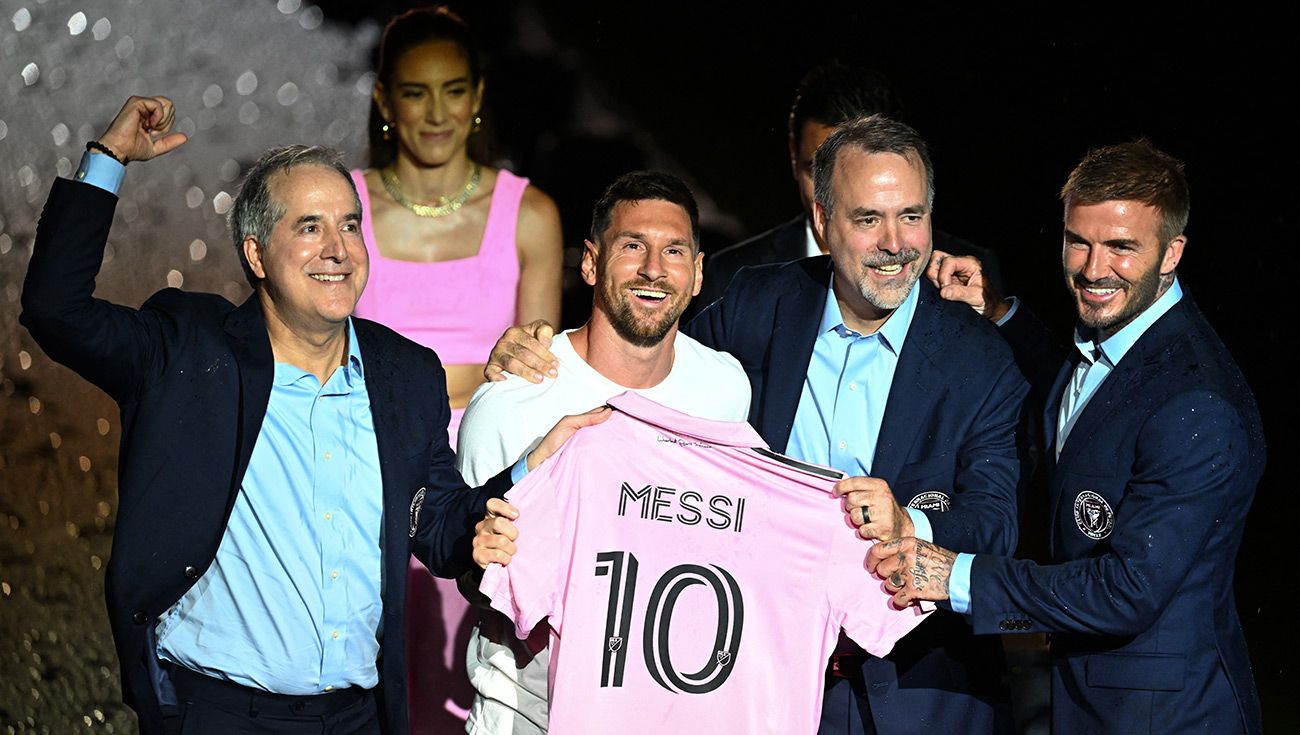 Leo Messi durante su presentación en Miami