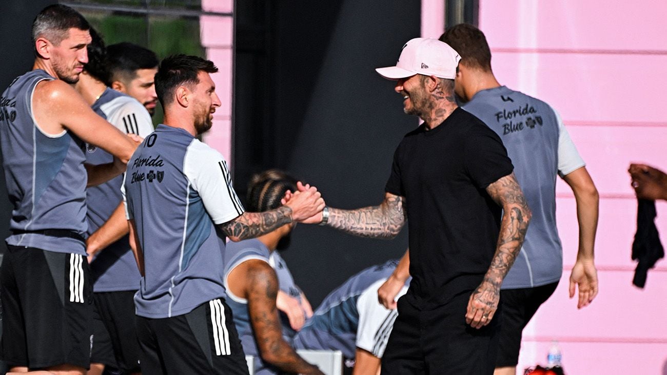 Leo Messi and David Beckham in a training session at Inter Miami