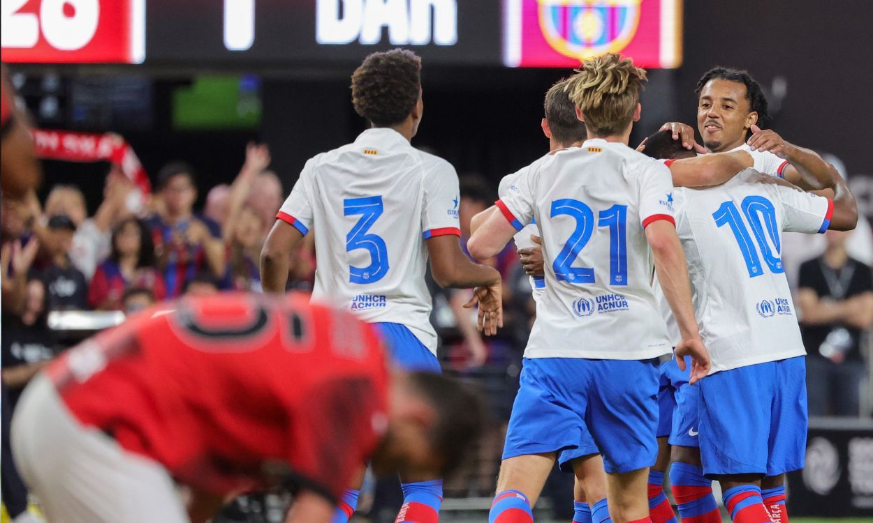 Los jugadores del Barça celebran un gol