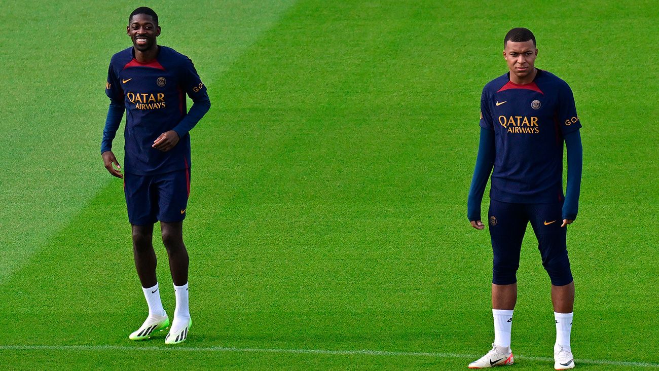 Dembélé y Mbappé en un entrenamiento con el PSG