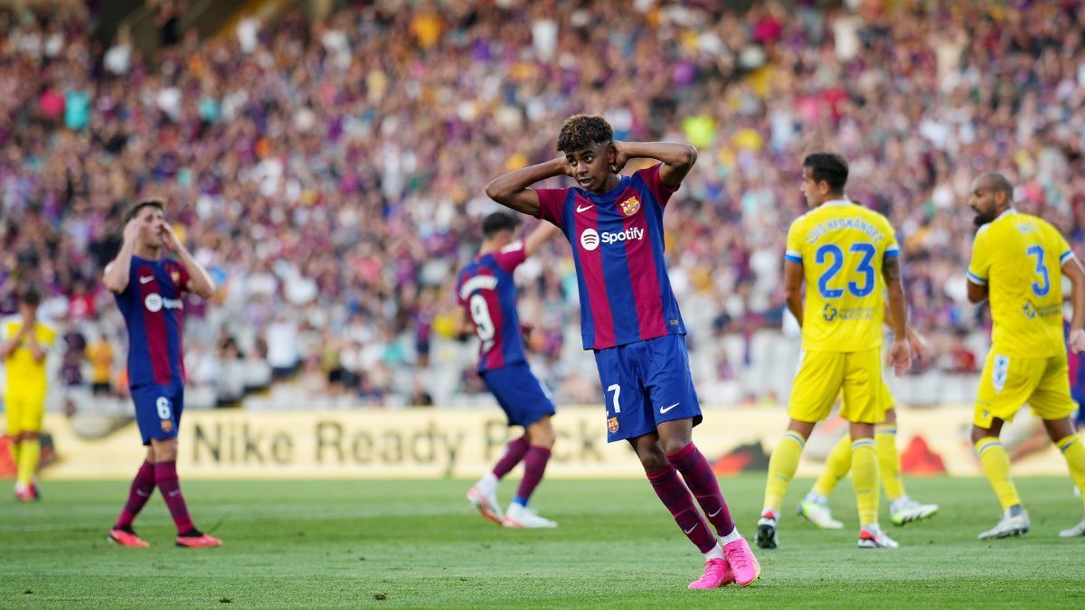 Lamine Yamal en un partido de LaLiga con el Barça