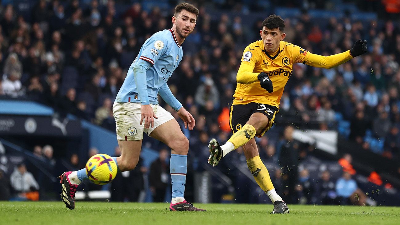 Matheus Nunes en un partido con el Wolverhampton