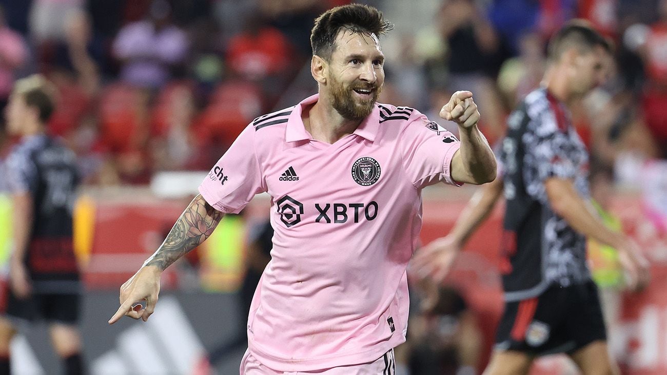 Leo Messi festejando su primer gol en la MLS con el Inter Miami